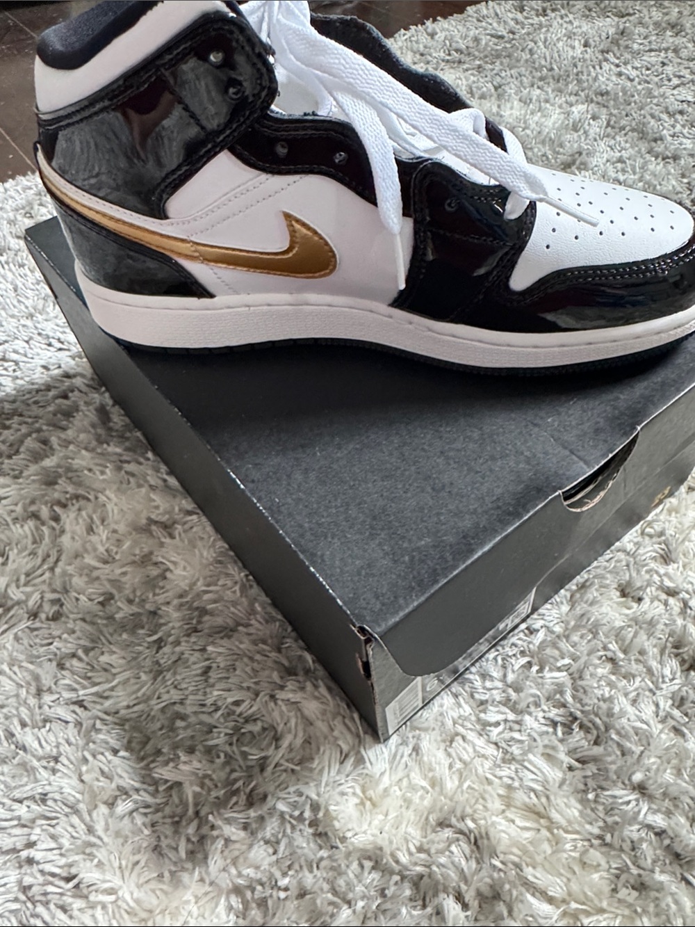 Brand New Nike Boys White/Black/Gold High-Top Sneakers